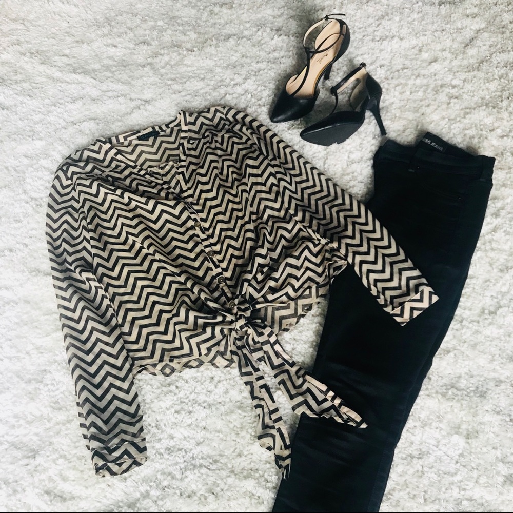 Work Blouse. Tie Blouse. Chevron Blouse.